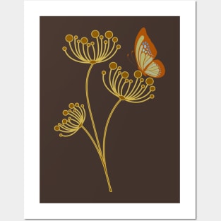 Retro Butterfly on Plant Posters and Art